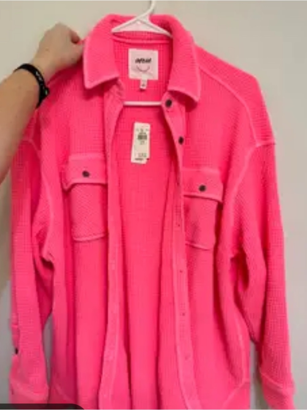NWT 🔥 aerie Hot Pink Waffle Knit Button-Down Shirt